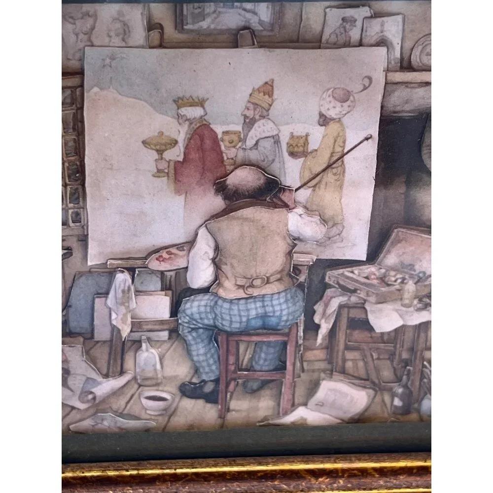 Anton Pieck 3D Framed Diorama Art Three Wisemen Layered Art Vintage